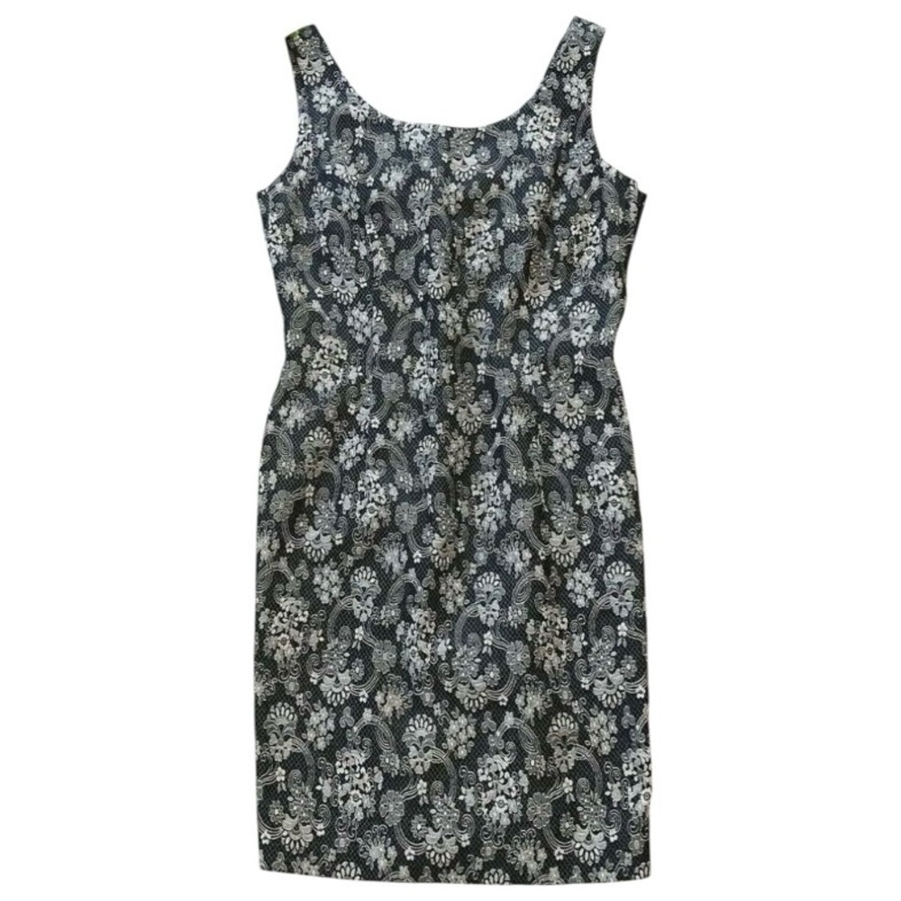 Vtg Steven Stolman Floral Bow Back Cocktail Dress Black Beige Size 8